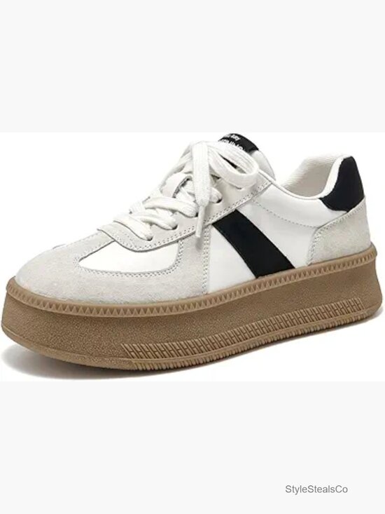 Shoes - Platform Retro Sneakers, Fashion Lace Up Walking Tennis Shoes